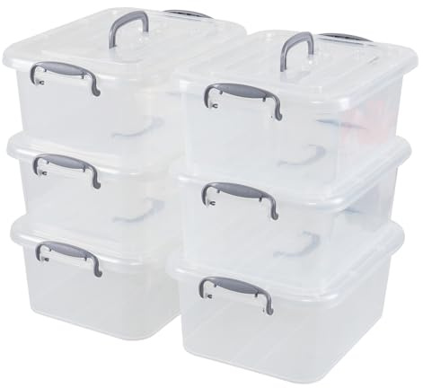 Yesdate 8 L Plastic Storage Latch Bins with Handles, 6 Pack Clear Storage Boxes