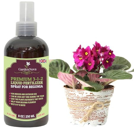 Professional Begonia Spray Fertilizer Mist for Home Gardening | 3-1-2 Gentle Blend Mist for Healthy Leaves & Growth | Essential Nutrients for Begonia - 8oz