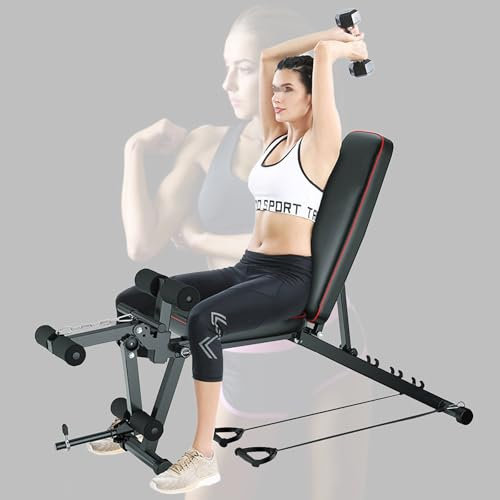Banc Musculation, Banc De Musculation Pliable, Sit Up Bench Réglable Avec 5 Positions Réglables Et 2 Sangles D'entraînement, Banc Musculation Multifonction, Capacité 440 Lb