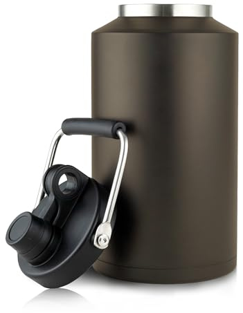 1 Gallon / 128oz Water Jug Bottle Insulated Wide Mouth, Insulated Stainless Steel Gallon Water Jug Keeps Ice 48Hr - Leakproof Vacuum Thermos Flask for Gym, Camping, & Construction Dark Khaki