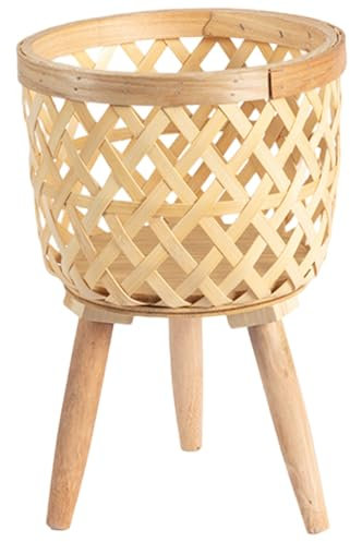 NASSMOSSE Rattan Plant Stand, 8.5x6.5 Inch Boho Wicker Plant Stand with 6 Inch Legs, Decorative Traditional Woven Basket Planter for Indoor, Outdoor