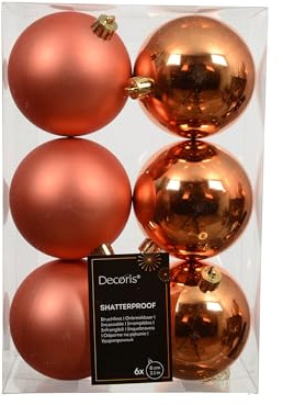 Weihnachtskugeln Kunststoff 8cm 6 Stück - klassisch & bruchsicher - Christbaumkugeln Weihnachtsbaumkugeln für Weihnachten - Christbaumschmuck & Weihnachtsbaumschmuck - Warmorange