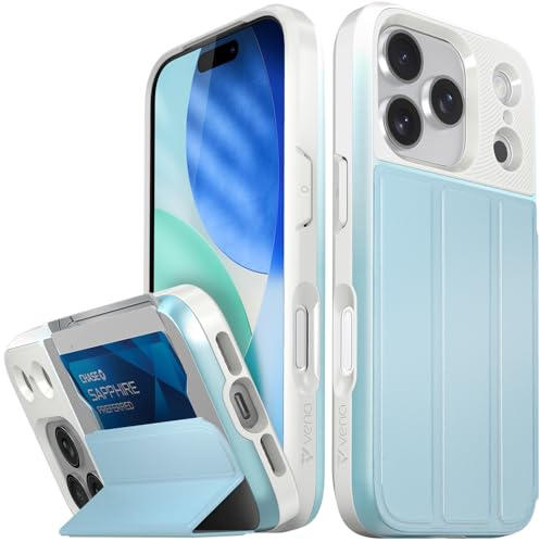 VENA vCommute for iPhone 17 Pro Wallet Case, [Military Grade Drop Protection] Flip Leather Cover Slot Card Holder with Kickstand - Pastel Blue