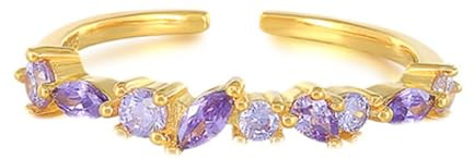 Pinky, anello di fidanzamento da donna, delicato anello aperto, impilabile, regolabile, con taglio marchese viola, ametista, oro giallo, oro giallo 9 K, Ametista