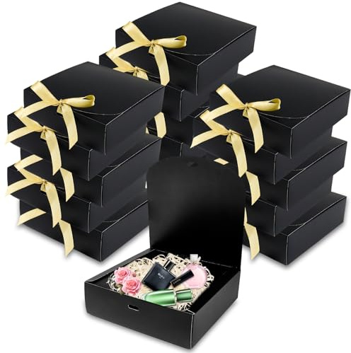 15 Stück Karton Geschenkboxen Schwarz,Geschenkboxen mit Deckel und Bändern