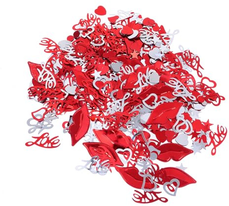 NUOBESTY Rotes Lippenförmiges Plastikkonfetti mit Sternen 1500 Stück Leichtes Party Konfetti für Hochzeitsfeier und Foto Requisiten