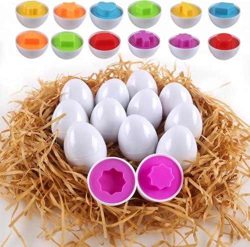 HVDHYY Montessori Spielzeug ab 3+ Jahr, Osterei Passende Eier Set, Farbe & Form Erkennung Sorter Skills Spielzeug Ideal für Ostern/ Kindertag/ Geburtstagsparty ( 12pcs Form)