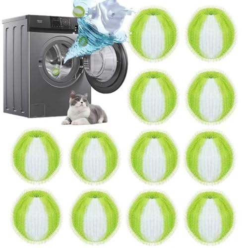 12 Stücke Tierhaarentferner Waschmaschine,Haarentferner Tierhaare,Fusselbälle Waschmaschine,Wiederverwendbar Fusselball Haarfänger für Wäschetrockner und Waschmaschine