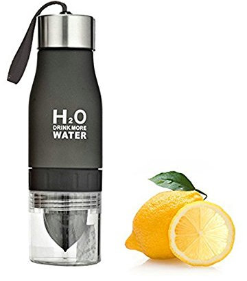 Kunststoff Trinkflasche H2O Obst Infuser Wasserflasche Reise Bereifte Zitrone Tasse Obst Juicer Cup Fitness im Freien Trinkbecher Student Arbeiter (schwarz)