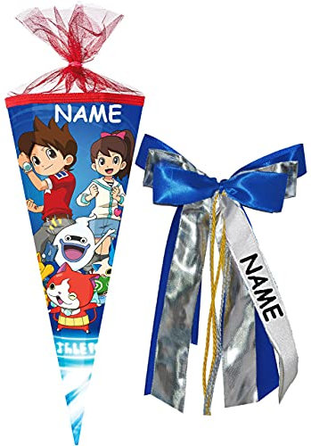 Schultüte - Yo-Kai Watch - 35 cm - rund - incl. Name und individueller großer 3-D Effekt Schleife - mit Tüllabschluß - Zuckertüte - Nestler - mit/ohne..