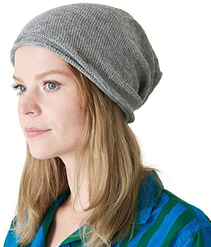 CHARM Leinen Sommer Beanie Slouchd Kühlung Strick Hut Unisex Männer Frauen Grau