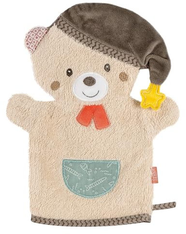 Fehn Waschlappen Bär - Waschhandschuh mit Tiermotiv - Badewannenspielzeug für fröhlichen Badespaß - Babywaschlappen für die Badewanne - weicher Handtuchfrottee für Babys und Kinder ab 0+ Monaten
