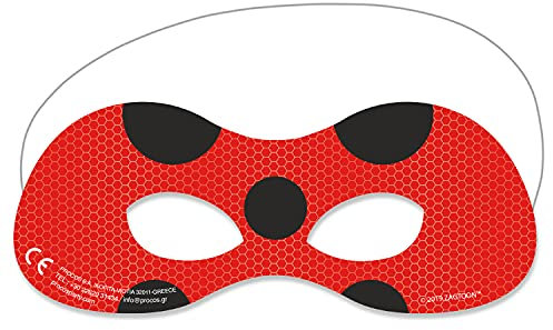 Procos 91352 - Gesichtsmaske Miraculous Ladybug, 6 Stück, Kindergeburtstag