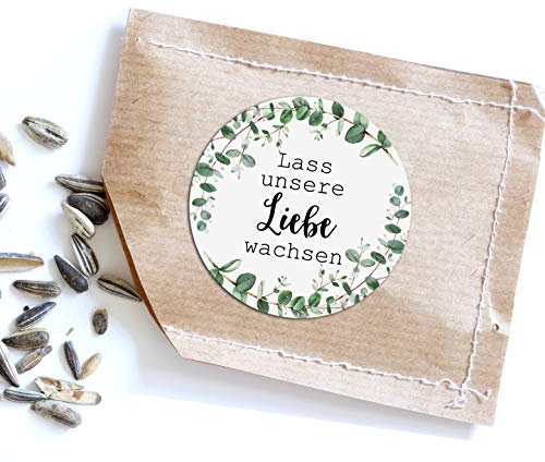 Nastami 50 Sticker Hochzeit Lass unsere Liebe wachsen Gastgeschenk Hochzeit (Eucalyptus)