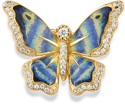 Namana Broches en Argent Sterling 925 pour Femmes, Broches Femme en Argent Plaqué Or en Motif de Papillon, Broche Or pour Femme avec Détails en Email de Couleur et pierres en Oxyde de Zirconium