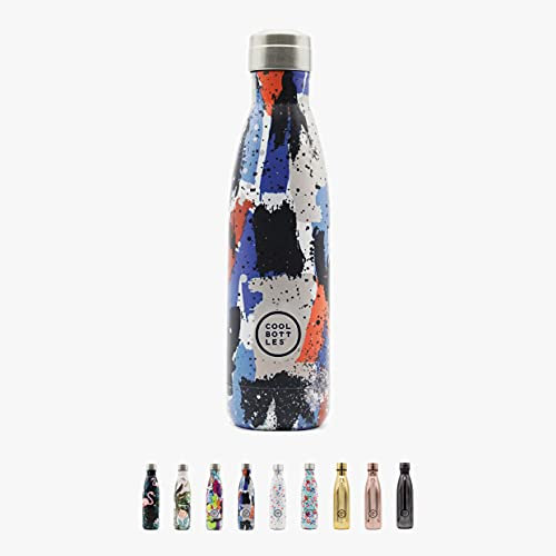 Cool Bottles - Botella de Agua de Acero Inoxidable - 500 ml - Urban Miami - 26,5 x 7 cm - Botella Térmica Hermética - Bebidas frías 24 horas y calientes 12 horas - Doble Pared - Libre de BPA