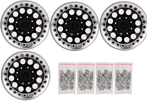 DAUERHAFT Beadlock Felgen, RC Felgen, 4Pcs 1.9In Aluminium Felgen Naben, für Scx10 1/10 Rc Crawler Auto (Schwarz Silber)