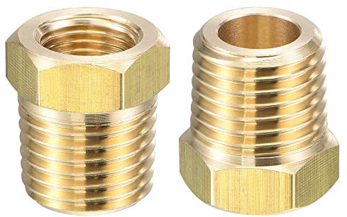 sourcing map Messing-Rohrverschraubung, Reduzierstück, Adapter, 1/4 Zoll NPT-Außengewinde x 1/8 Zoll NPT-Innengewinde für Wasser, Öl, Luftdruck, Temperatursensor, 2 Stück