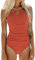 CUPSHE Damen Badeanzug High Neck Bademode Raffung Bauchweg Cut Out Einteilige Strandmode Swimsuit Orange M