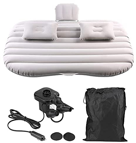 Car Inflatable Mattress, Thickened Universal Fit Vehicle | SUV Air Bed, Pump Included, Travel Camping Use, Auto Interior Compatibility, Silver Gray Finish, Road Trip