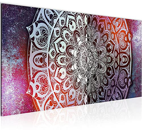 Runa Art Wandbild Mandala Abstrakt 1 Teilig 100 x 40 cm Modern Bild auf Vlies Leinwand Orientalisch Wohnzimmer Schlafzimmer Lila Violett 040112b
