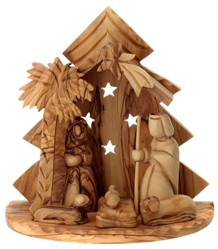 Holyart Krippenhütte aus Olivenholz Stil Bethlehem, 15x15x10 cm
