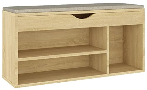 vidaXL Schuhbank mit Kissen Schuhschrank Sitzbank Sitztruhe Schuhablage Schuhregal Schuhtruhe Schuhaufbewahrung Schuhständer Sonoma-Eiche 104x30x49cm Holzwerkstoff