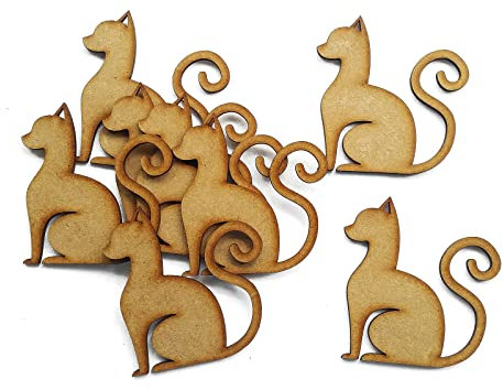 10pcs Wooden Animal Cat Craft Shape MDF Blank Embellishment Laser Cutout Decoration (5cm)