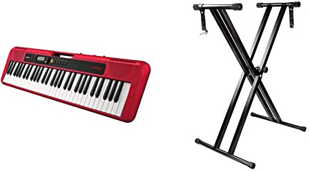 Casio CT-S200RD Teclado de piano, Rojo + Soporte de teclado RockJam ajustable con doble refuerzo y con correas de bloqueo