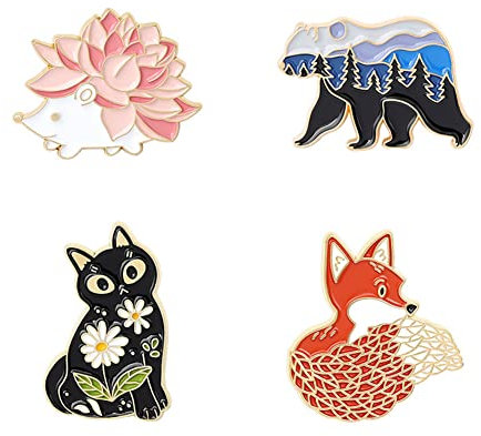 Chichengnian 4 Stück APPAREL_PIN Anstecknadeln im Lieferumfang enthalten: 4 Emaille-Anstecknadeln in verschiedenen Cartoon-Tierstilen, Legierter Stahl