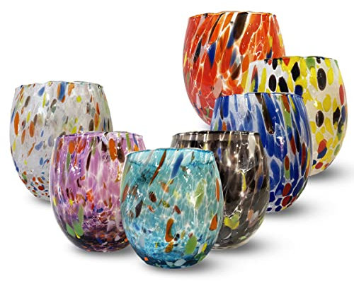 Gocce di Murano 6 Bicchieri Vino Lavorati Secondo la Tradizione degli Artigiani di Murano, Bicchiere Soffiato e Lavorato a Mano 200 ml - Calici Vino Eleganti e Preziosi