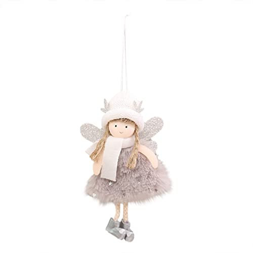 Engel Ornamente Weihnachtsengel Puppe hängende Dekorationen Weihnachtsbaum Dekorationen niedliche Engel Puppe Anhänger Weihnachten Ornamente für Weihnachten Fenster Hänger Holz (Grey, One Size)