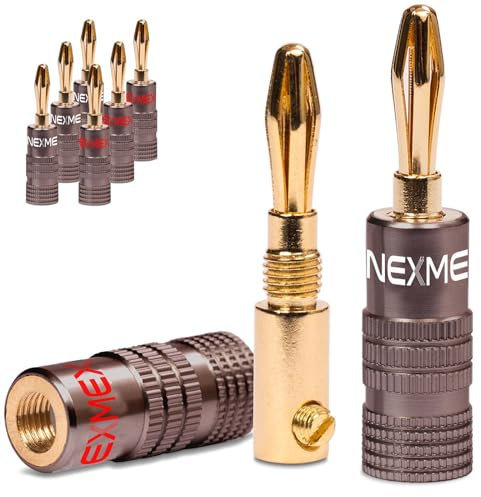 NEXMEX Bananenstecker 4mm - 8 Stück Ultimate Stecker als Set - Steckverbinder 24K vergoldet für Lautsprecherkabel - HiFi Lautsprecheranschluss
