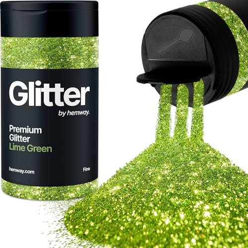 Hemway Premium Glitter Shaker - Lime Green | Fine Metallic Flake Sequins for Resin & Epoxy Crafts | Craft Supplies for Tumblers, Festival, Hair, Face, Body, Eye & Nail Art | 130 g