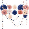 AOBKIAT Rose Gold and Navy Blue Party Decorations Set,Tissue Paper Pom Poms,Paper Garland for Women Engagement Anniversary 30th 40th 50th 60th Birthday Party Supplies