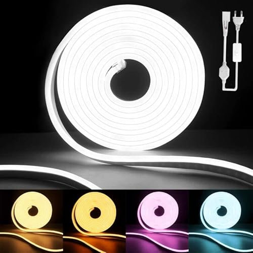 TOUYAKO Bande néon LED. 230V, lumière blanche 10M, extérieur étanche/flexible bricolage pour décoration de fête intérieure/LED extérieure, avec adaptateur secteur + contrôleur