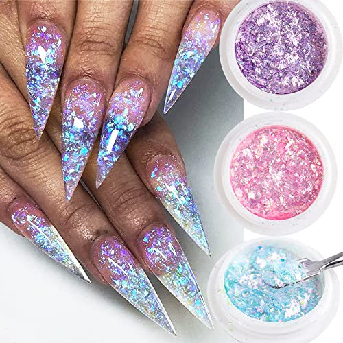 GZSYY Flake Nail Glitter Pailletten Glitzer für Nägel 3PCS Nagel Pulver Set Flocken Pailletten Nagel Chamäleon Holographic Nail Powder