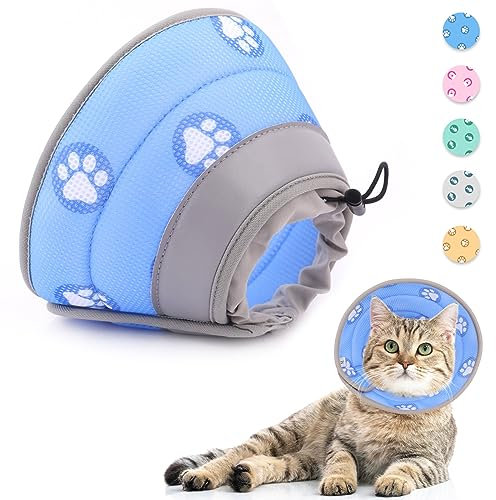 Supet Halskrause Katze,Einstellbarer Halskrause Katze Halsband,Wiederherstellung Halsband Weich Kragen Cone Nach Operation und Verletzungen für Welpen,Hunde und Katzen (Blau, M (Hals: 21.5-30.5cm))