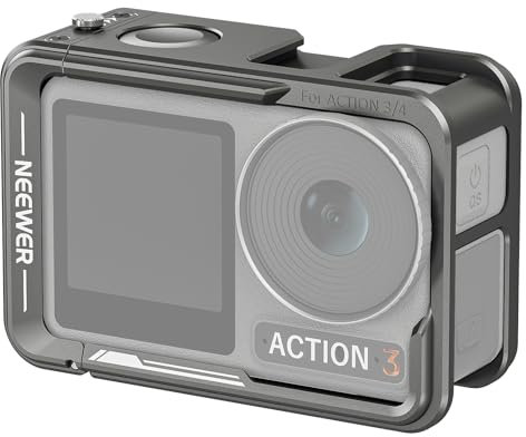 NEEWER Action 4 Action 3 Camera Cage, Metal Protective Video Rig for Osmo Action 4 3 Compatible with DJI Mic, with Cold Shoe, 1/4 Thread, Shutter Button, Compatible with Orignal Magnetic Mount, AC004