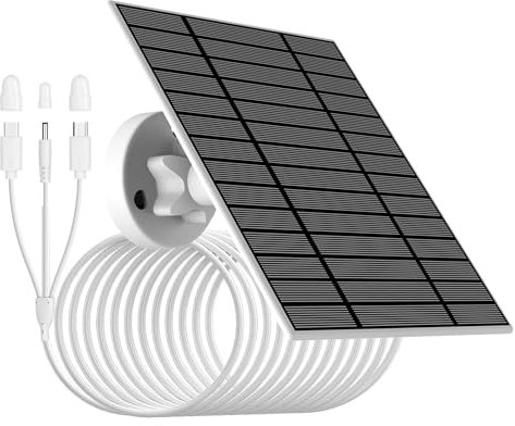 Pannello solare 5V-6W per telecamera di sicurezza con connettori micorUSB/Type-C/DC3513 IP66, cavo di ricarica da 3m, compatibile con Ring,Wyze,EUFYcam 2/2pro/2c/2c pro/E/3C/L20/L40/S40