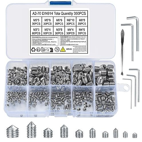 350 Stück Kegel Kugelkopf Schrauben, M3/M4/M5/M6/M8 Innensechskantschrauben Set, Edelstahl Madenschrauben Gewindestange Schrauben mit Innensechskant für Türgriffe, mit 5 Stk. Inbusschlüssel