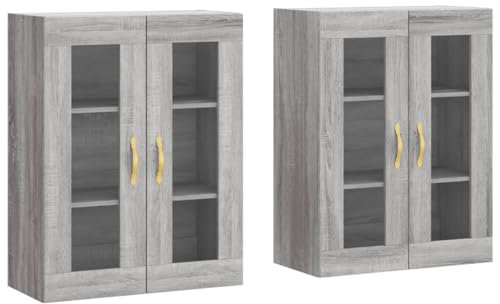 vidaXL Wandschrank 2 STK., Hängeschrank mit viel Stauraum, Sideboard für Wohnzimmer, Schrank Wandmontage Lagerschrank Kommode, Skandinavisch, Grau Sonoma Holzwerkstoff