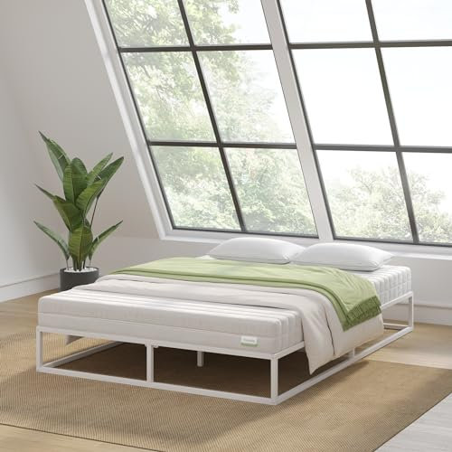Novilla Bettgestell 140 x 190 cm,Bettrahmen 25 cm Hohe, Bettgestelle mit Lattenrost Holzlattenunterstützung, Stauraum unter dem Bett,Weiß