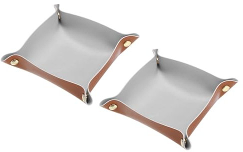 sourcing map 2Stk PU Leder Schmuckträger 6.3x6.3 Klappbares Valet Fach Organizer Auffangschale für Reisetisch Nachttisch Schlüssel Münze Uhr Grau-Braun