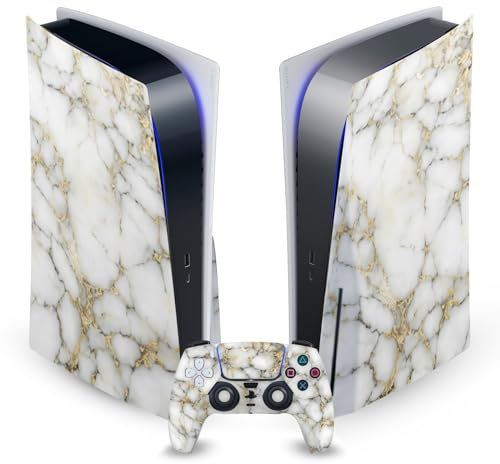 Head Case Designs Weiß Und Gold Marmor Vinyl Frontplatte Haut Gaming Aufkleber kompatibel mit Sony PlayStation 5 PS5 Disc Edition Console & DualSense Controller