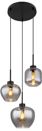 GLOBO LED Pendellampe Esstischleuchte Rauchglas Wohnzimmerlampe Hängelampe 3 flammig, Metall schwarz, 3x 7W 806Lm warmweiß, DxH 38x120 cm