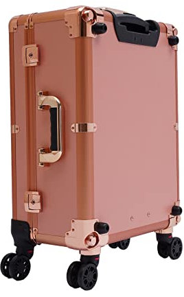 Kosmetikkoffer Trolley, Profi Groß Schminkkoffer mit Licht, 12V Buchse, Rollen 360° drehbar, abschließbar, Make-up Koffer, Einstellbare Höhe (Roségold)