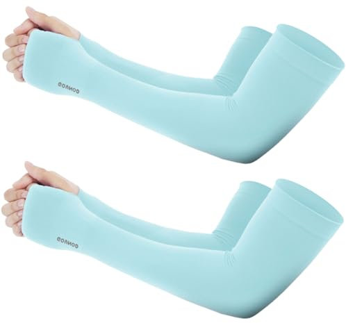 GOUNOD Armstulpen, UV-Schutz, kühlende Sonnen-Ärmel, perfekt für Gartenarbeit mit Daumenlöchern, 2 Paar, Hellblau, Standard