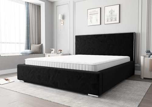 Verona Idee Polsterbett MASKAT mit Lattenrost Metalrahmen Bettkasten 5 Größen viel Farben Auswahl 160cm x 200cm SCHWARZ