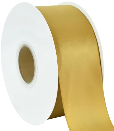 TONIFUL 5 cm x 45,7 m goldenes Satinband, breit, solides Stoffband für Geschenkverpackungen, Blumensträuße, Schleifen und Bastelarbeiten, Weihnachten, Valentinstag, Geburtstag, Hochzeit und